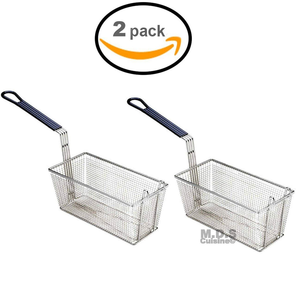 WeChef 2Pcs Deep Fryer Basket with Divider Heavy Duty Construction Fryer  Basket with Non-slip Handle for Commercial Restaurant Roadside Stall Red