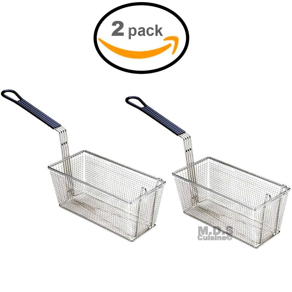 2PCS Deep Fryer Basket With Non-Slip Handle Heavy Duty Nickel Plated Iron  Construction 13 1/4 x 6 1/2 x 6 Commercial Use