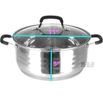 Dutch Oven Pot Stainless Steel 5 Layer Extra Impact Capsulated Bottom w/Lid Glass Olla Traditional Heavy Duty (9Qt)