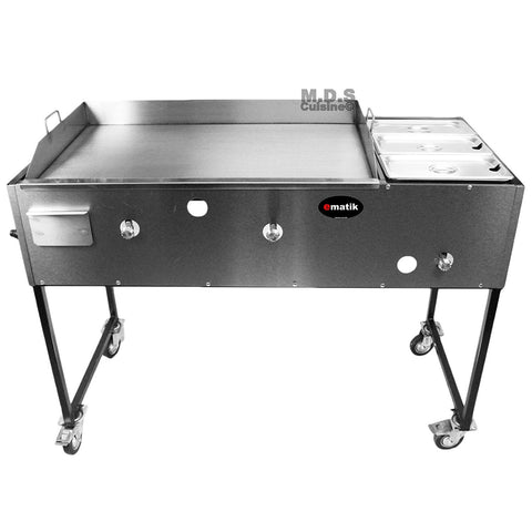 Ematic Catering Cart 36” Griddle 100% Pure Heavy Duty Gauge Steel Commercial Stainless Steel Taco Cart Grill with Steamer