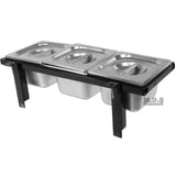 Ematik Catering Cart Steamers 3 Tray Condiment Meat Holder 1.5 Qt Stainless Steel Trays Warmers Pans Steamers Taco Cart