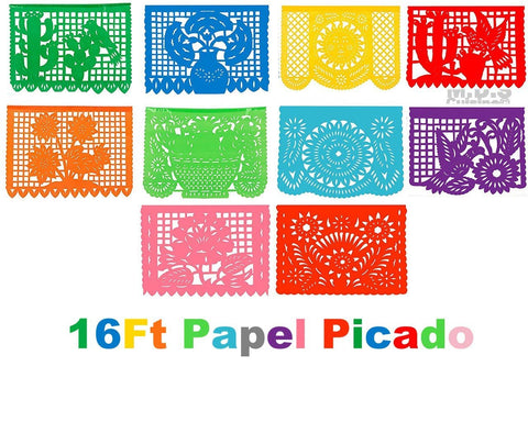 Papel Picado 16Ft Plastic Traditional Authentic Cultural Mexican Decorative Fiesta Party Flags Patterned Folk Art Festive Decorations