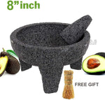 Molcajete 8” Mortar & Pestle Salsera Salsa Guacamole Tejolote Lavastone Aztec Ma