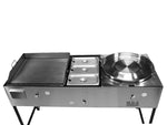 Ematic Catering Cart 24” Griddle 100% Pure Heavy Duty Gauge Steel Commercial Stainless Steel Taco Cart Grill with Steamer and Convex Comal