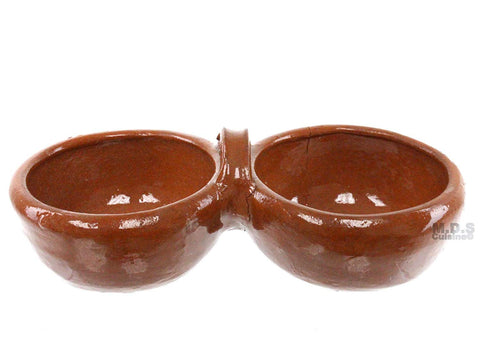 Salsero’s De Barro Double Traditional Lead Free Mexican Clay Salsa Serving Bowls 2 in 1