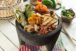 Molcajete 10” Mortar & Pestle with free Root Brush, Salsera Salsa Guacamole Tejolote Lavastone Aztec Mayan Toltec Volcanic Rock Ancient Traditional Pre-Hispanic Antique Grinding Stone Metlapil Bowl