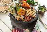 Molcajete 10” Mortar & Pestle with free Root Brush, Salsera Salsa Guacamole Tejolote Lavastone Aztec Mayan Toltec Volcanic Rock Ancient Traditional Pre-Hispanic Antique Grinding Stone Metlapil Bowl