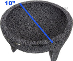 Molcajete 10” Mortar & Pestle with free Root Brush, Salsera Salsa Guacamole Tejolote Lavastone Aztec Mayan Toltec Volcanic Rock Ancient Traditional Pre-Hispanic Antique Grinding Stone Metlapil Bowl