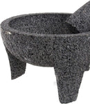 Molcajete 10” Mortar & Pestle with free Root Brush, Salsera Salsa Guacamole Tejolote Lavastone Aztec Mayan Toltec Volcanic Rock Ancient Traditional Pre-Hispanic Antique Grinding Stone Metlapil Bowl