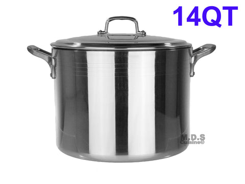 Stock Pot 14-Qt Heavy Duty 4mm Professional (1200) Aluminum Grade Extra-thick Reinforced Rim and Bottom Commercial Restaurant Pot