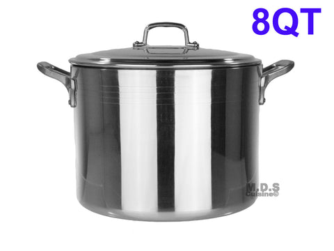 Stock Pot 8- Qt Heavy Duty 4mm Professional (1200) Aluminum Grade Extra-thick Reinforced Rim and Bottom Commercial Restaurant Pot