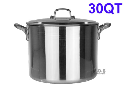 Stock Pot 30-Qt Heavy Duty 4mm Professional (1200) Aluminum Grade Extra-thick Reinforced Rim and Bottom Commercial Restaurant Pot