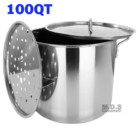 Stock Pot Stainless Steel 100 QT Steamer Brew Vaporera Tamalera for Tamales(25gallons)