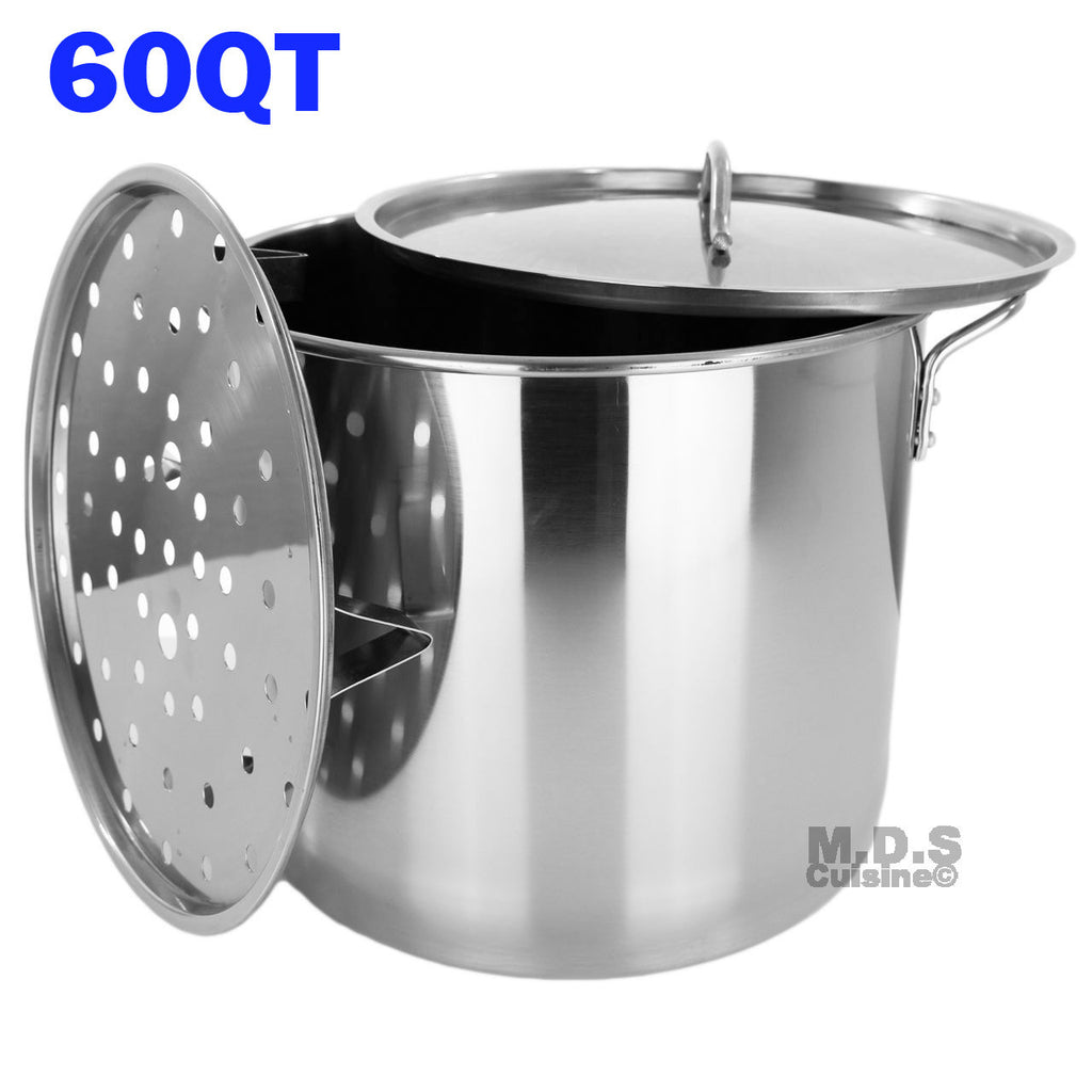 Stainless Steel Stockpot with Strainer Cookware Reinforced Bottom
